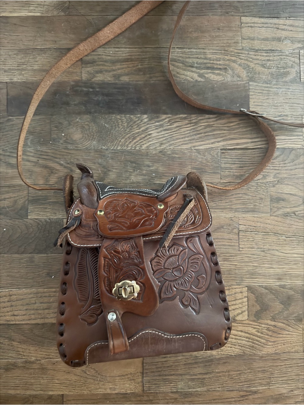 Leather Tooled Brown Western Saddle Bag - Unbranded - Picture 2 of 4